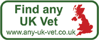 any-uk-vet animated logo: Reads www.any-uk-vet.co.uk, find a vet near you, find a vet's address, find a vet's phone number, find a vet's web site, find a vet's opening hours, find a vet's specialities, find a vet near you